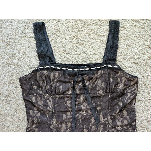 Y2K Doncaster Signature Corset Top Womens M Brown-Black Lace Grunge Whimsigoth - Picture 4 of 7